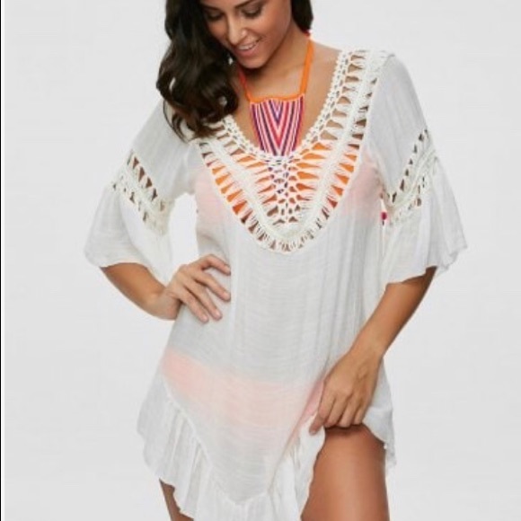 Pom Pom See-Through Crochet Tunic One Size - Picture 2 of 7